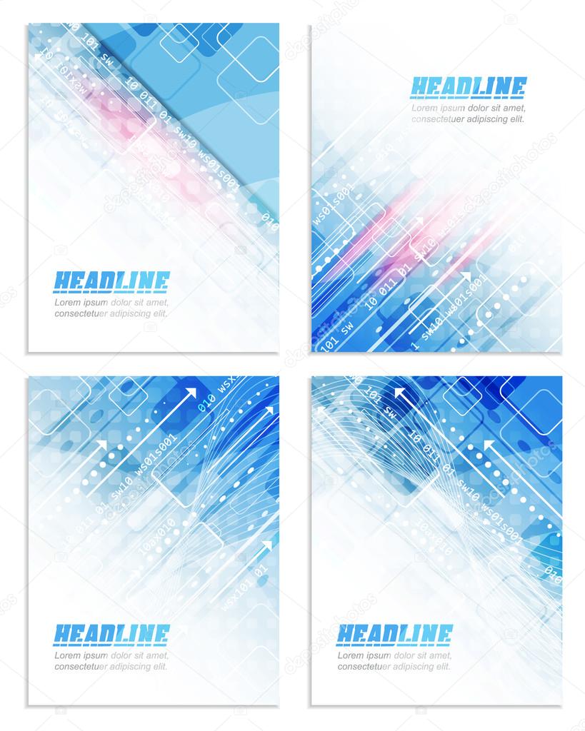 Set of abstract flyer or cover design with technological pattern for your business presentation, print or publishing