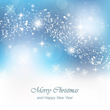 Kar yağışı, pul ve parlayan etkisi ile Noel tebrik kartı