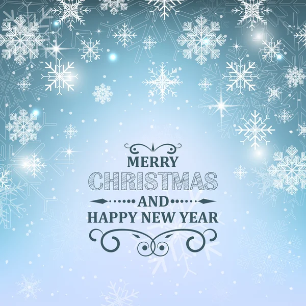 Fond d'écran de Noël. Illustration vectorielle bleu brillant avec neige, flocons de neige, étoiles et paillettes . — Image vectorielle