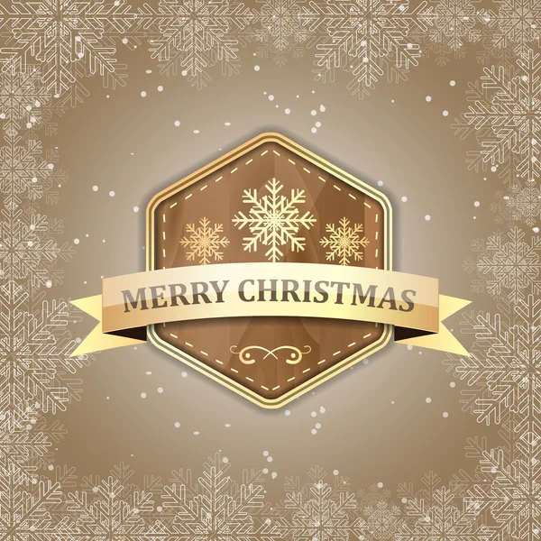 С рождественским ярлыком с золотой лентой и снежинками . — стоковый вектор