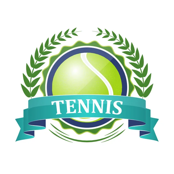 Tennis sport vector pictogram met bal, lint en laurier krans. — Stockvector