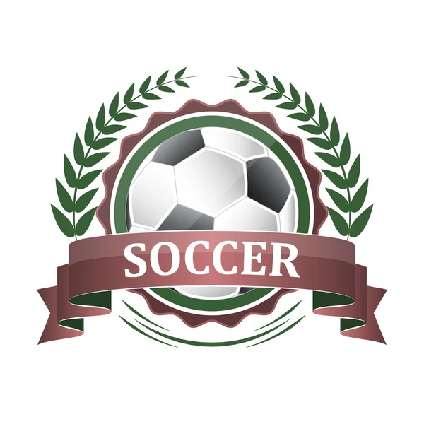 Soccer vektor ikon, etikett med band och laurel krans. — Stock vektor