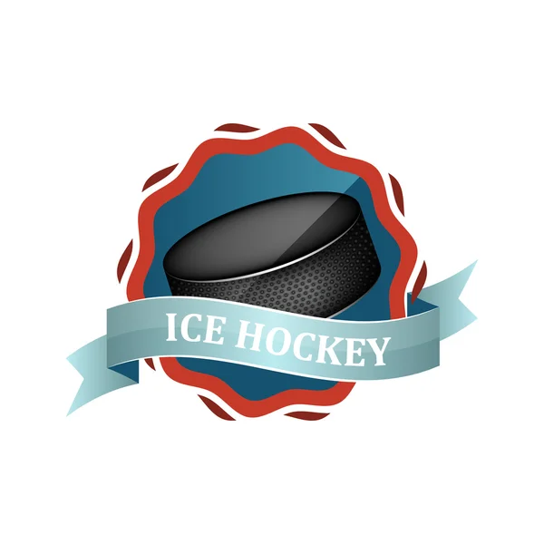 Eishockey-Vektor-Symbol oder Etikett mit blauem Band und Puck. — Stockvektor