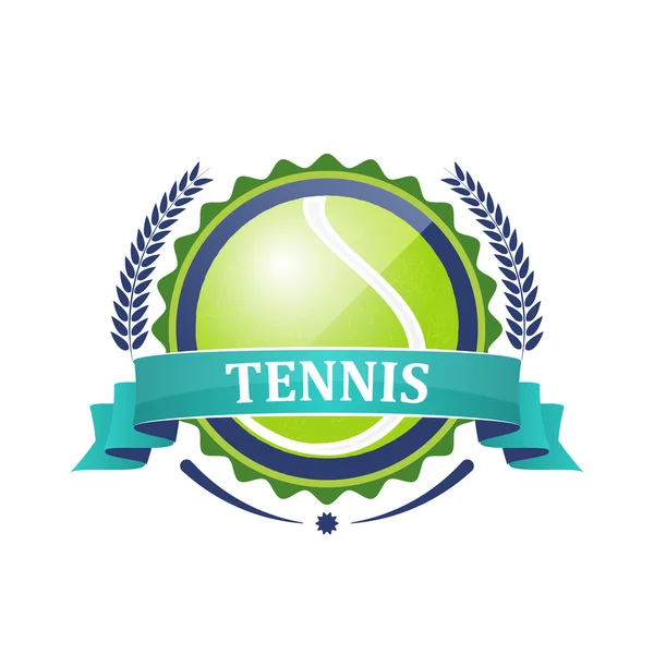 Tennis sport vector pictogram met bal, lint en laurier krans. — Stockvector