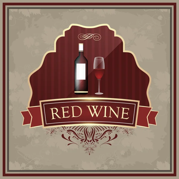 Etiquette vin rouge avec bouteille et verres sur papier vintage . — Image vectorielle