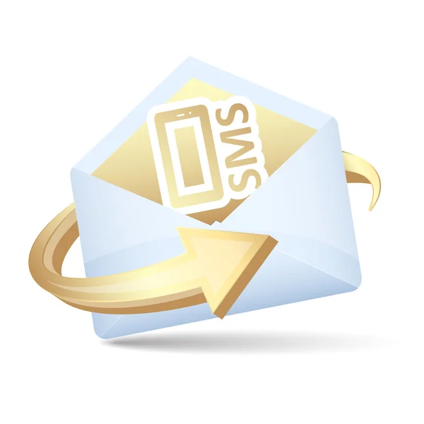 Open envelope vector icon with arrow and send sms concept. — Stock Vector