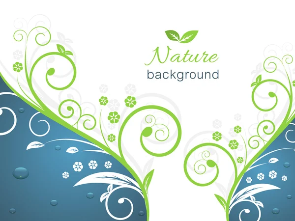 Nature illustration with spiral swirly pattern, water drops and space for your text. — Stock Vector