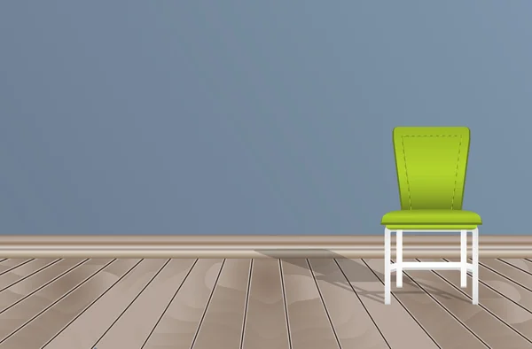 Chambre vide, mur bleu, sol en bois et chaise . — Image vectorielle
