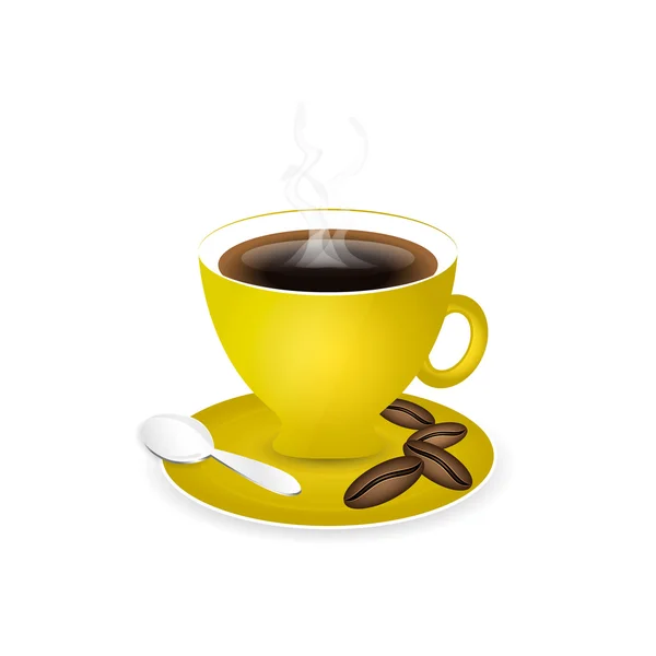 Piccolo de café con granos de café y cuchara . — Vector de stock