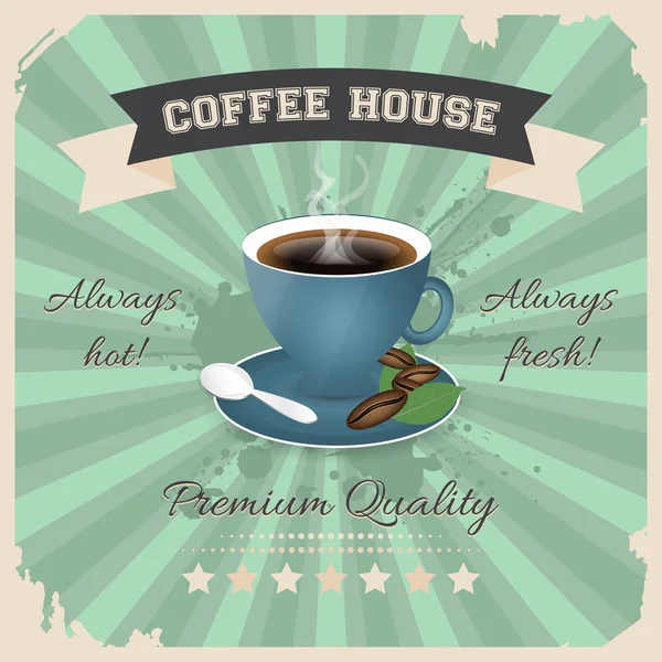 Coffee house poster design with cup of coffee in retro style. — Stock Vector