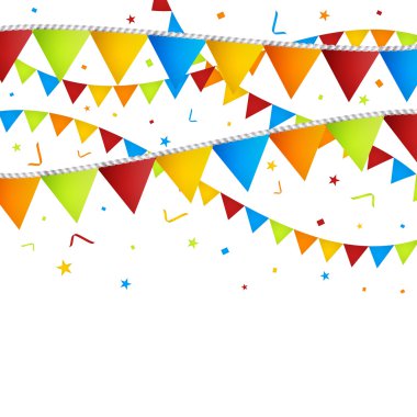 Konfeti ve renkli bayrakları ile kutlama arka plan.