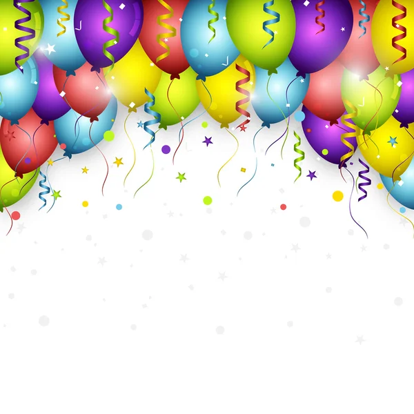 Fondo de vector de celebración con confeti colorido, globos y cintas. Tarjeta de felicitación Feliz Cumpleaños . — Archivo Imágenes Vectoriales