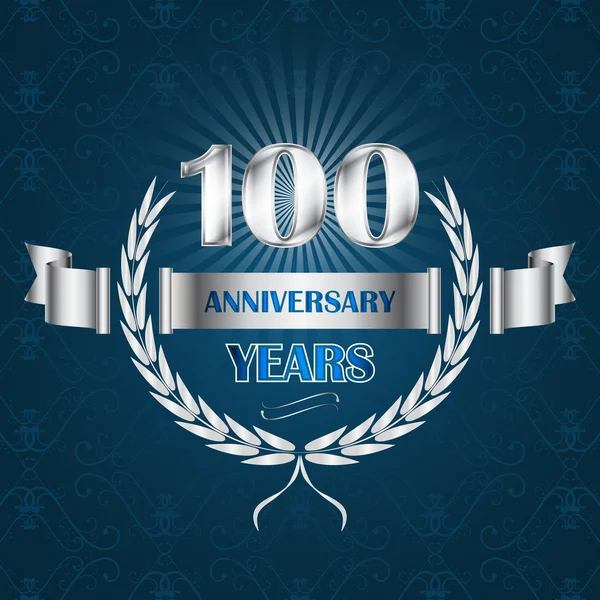 100 jaar verjaardag embleem met lint en laurier krans. — Stockvector