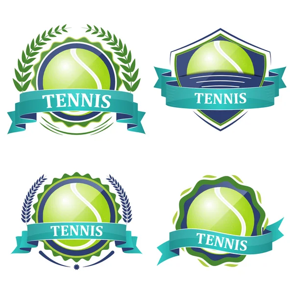 Instellen van tennis sport vector iconen met linten, laurel krans en tennis bal. — Stockvector