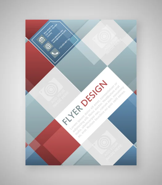 Geometrisches Muster für Flyer mit blauen und roten quadratischen Elementen. Cover-Layout, Broschüre oder Corporate Banner. — Stockvektor