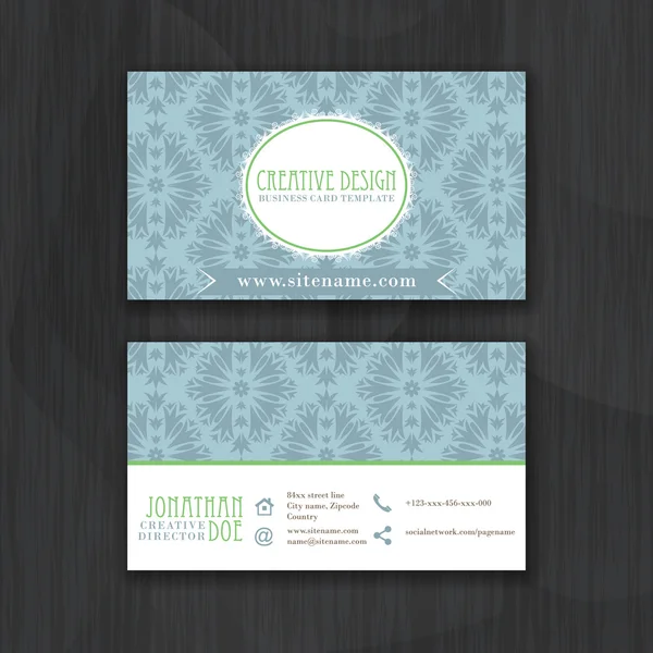 Modelo de cartão de visita horizontal floral com padrão sem costura. Design para uso pessoal ou profissional com frente e verso — Vetor de Stock