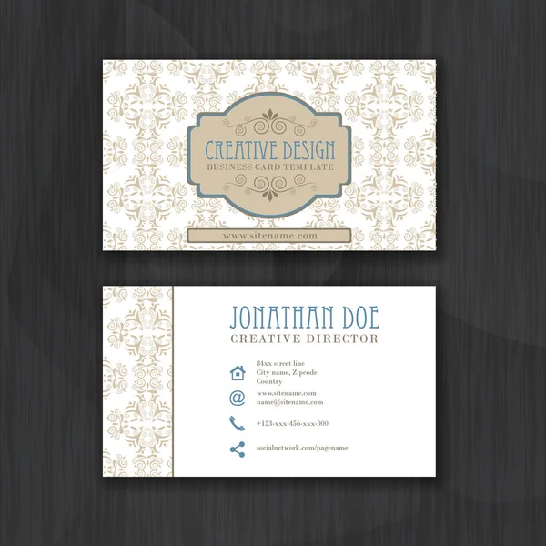 Vintage floral business card template for personal or professional use with front and back side. — Stock Vector