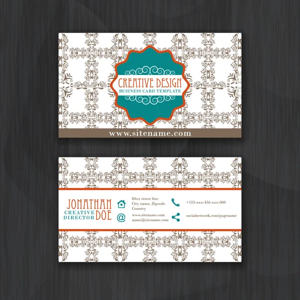 Vintage elegant horizontal business card template for personal or professional use with front and back side. — Stock Vector