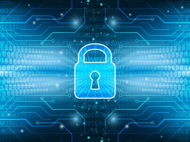 Teknolojik yönetim kurulu ve genel güvenlik hizmeti soyut koyu mavi vektör arka plan üzerinde kilit.