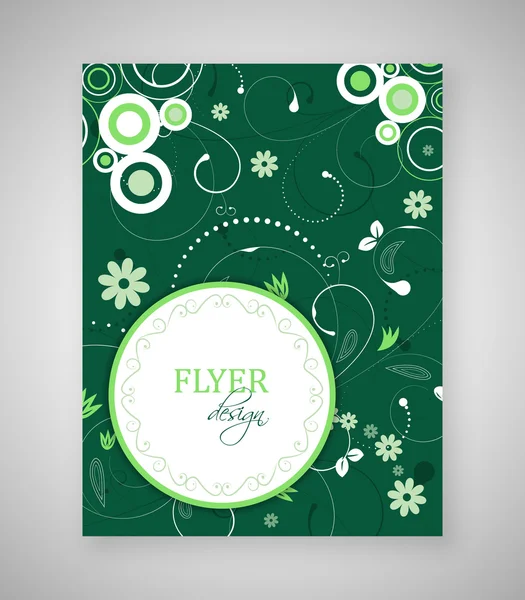 Business flyer template or corporate banner with floral pattern and round text box. — Stock Vector