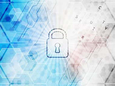 Soyut vektör teknolojik arka plan genel güvenlik konsepti ile. Kilit, altıgen ve devre kartı.