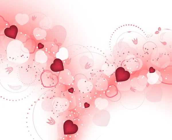 Día de San Valentín vector fondo con borrosa corazones rojos y espiral patrón floral . — Archivo Imágenes Vectoriales