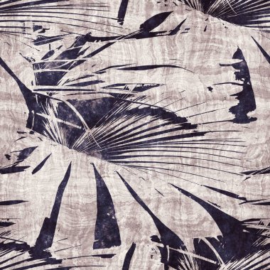 Koyu mor ve bej tropikal desenli