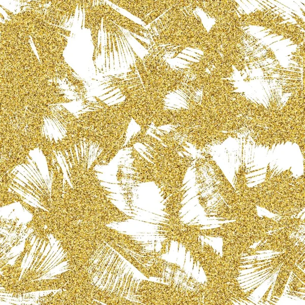 Gold glitter and white tropical seamless pattern