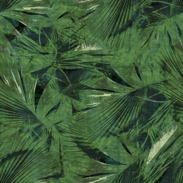 Green tropical palm tree leaves seamless pattern — Stock Photo, Image