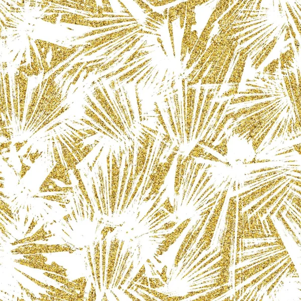 Χρυσό γκλίτερ και λευκό τροπικό μοτίβο χωρίς ραφή — Φωτογραφία Αρχείου