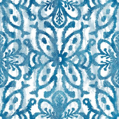 Kusursuz mavi çaprazlama kabile halı motifi deseni.