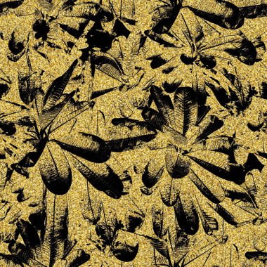 Altın parıltısı ve siyah tropikal desenler