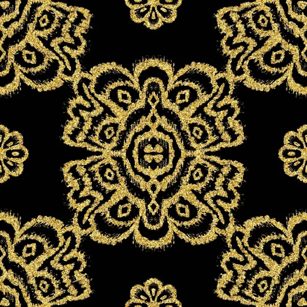 Seamless gold glitter ethnic rug motif pattern. — Stock Photo, Image
