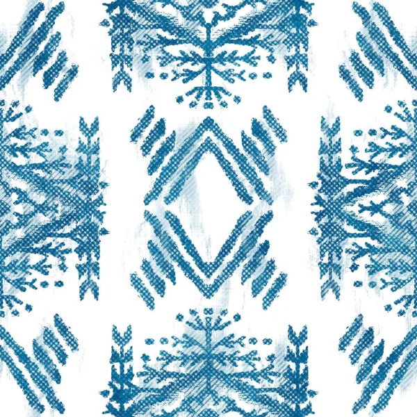 Seamless blue crosshatch tribal rug motif pattern. — Stock Photo, Image