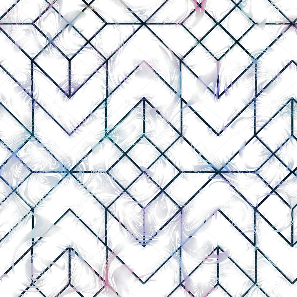 Lux navy and white iridescent geo seamless pattern