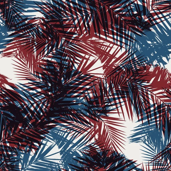 Bezešvé tropické vzor v červené modré černé bílé — Stock fotografie