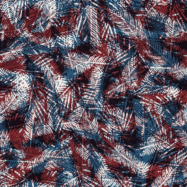 Απρόσκοπτη μοτίβο φύλλων σε κόκκινο μπλε μαύρο άσπρο — Φωτογραφία Αρχείου