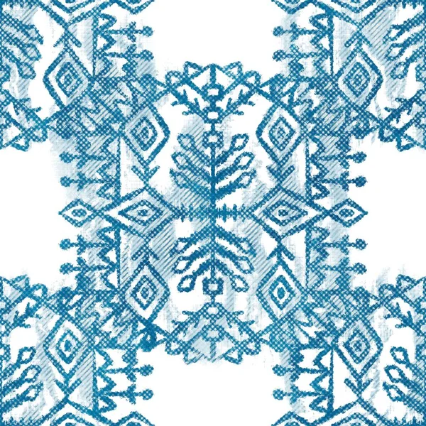 Varrat nélküli kék crosshatch törzsi szőnyeg motívum minta. — Stock Fotó