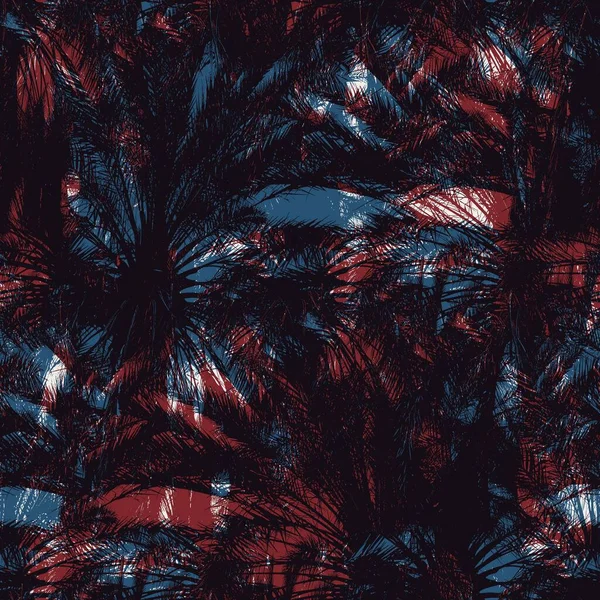 Kırmızı mavi siyah beyaz, kusursuz tropikal desen — Stok fotoğraf