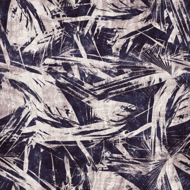 Koyu mor ve bej tropikal desenli