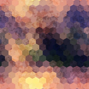 Kusursuz altıgen coğrafi ızgara renkli grungy deseni