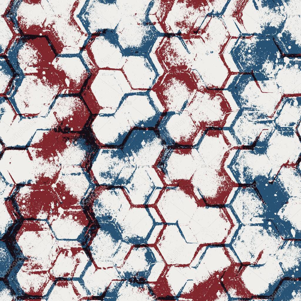 Seamless geo pattern in red blue black white