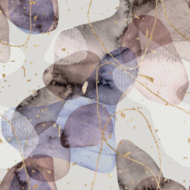 Seamless minimalist abstract paint and gold blobs clipart