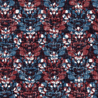 Kırmızı mavi beyaz renkte kusursuz damaske deseni