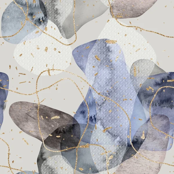 Seamless minimalist abstract paint and gold blobs