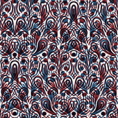 Kırmızı mavi beyaz renkte kusursuz damaske deseni