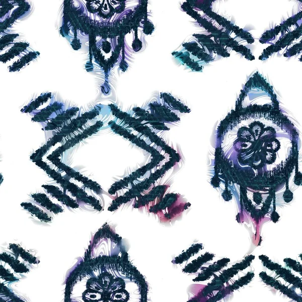 Sömlös marin och vit tribal matta motiv mönster. — Stockfoto