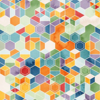 Suluboya renginde rastgele renklerde altıgenlerin kusursuz deseni