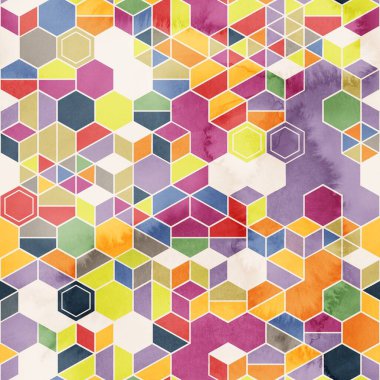 Suluboya renginde rastgele renklerde altıgenlerin kusursuz deseni