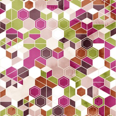 Suluboya renginde rastgele renklerde altıgenlerin kusursuz deseni